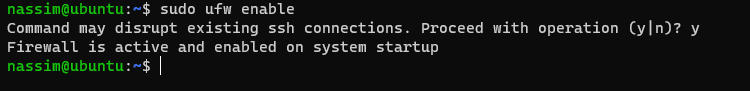 Enable ufw firewall in the ubuntu server
