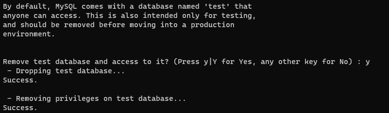 MySQL remove test database