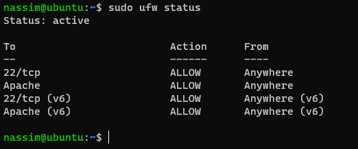 ufw Apache2 firewall status